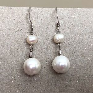 Vintage Sterling Silver Pearl Dangle French Wire Earrings